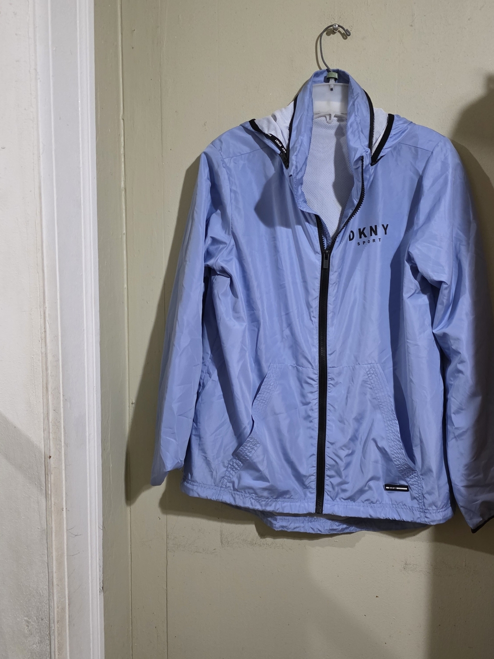 DKNY Womens Sport Light Blue Hooded Windbreaker Jacket Size S